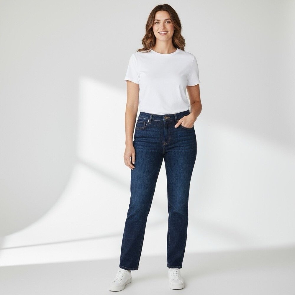 Lee Women's 16W Stretch Straight Mid Rise‎ Jeans Blue NWT Inseam 29.25"
